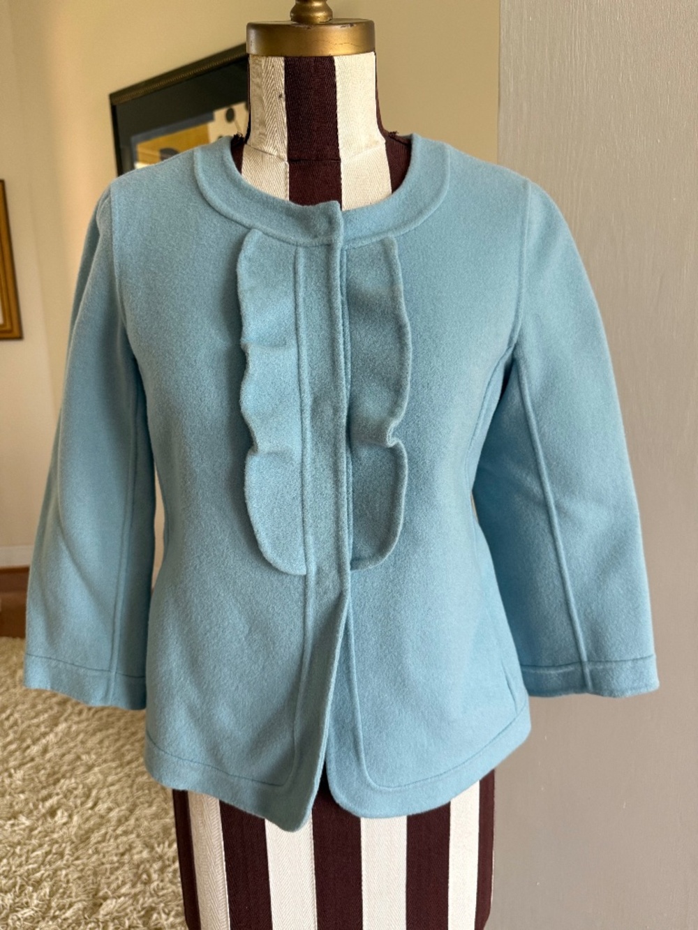 Talbots Womens Wool Blend Ruffled Blazer Pale Blue Six 4P Cottagecore NWT